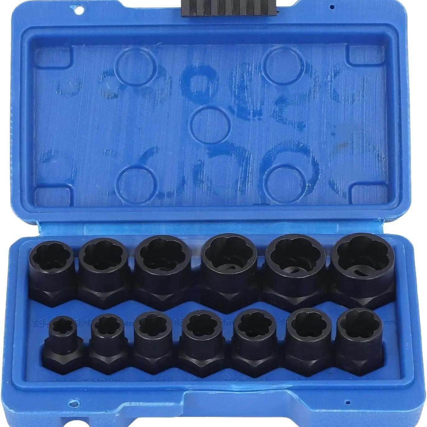 13 Piece Extraction Socket, Impact Bolt Nut Remover, Bolt Extractor Tool with Storage Case Nut Extractor and Bolt Extractor Socket Set