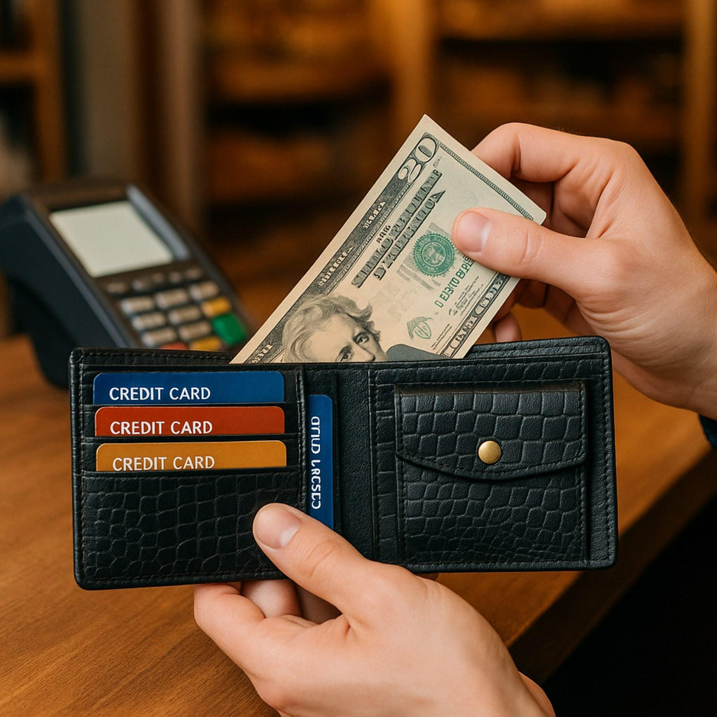 Black Men's Slim Folding Leather Wallet – RFID Blocking Bifold Purse with Card Holder & Cash Pocket image 5