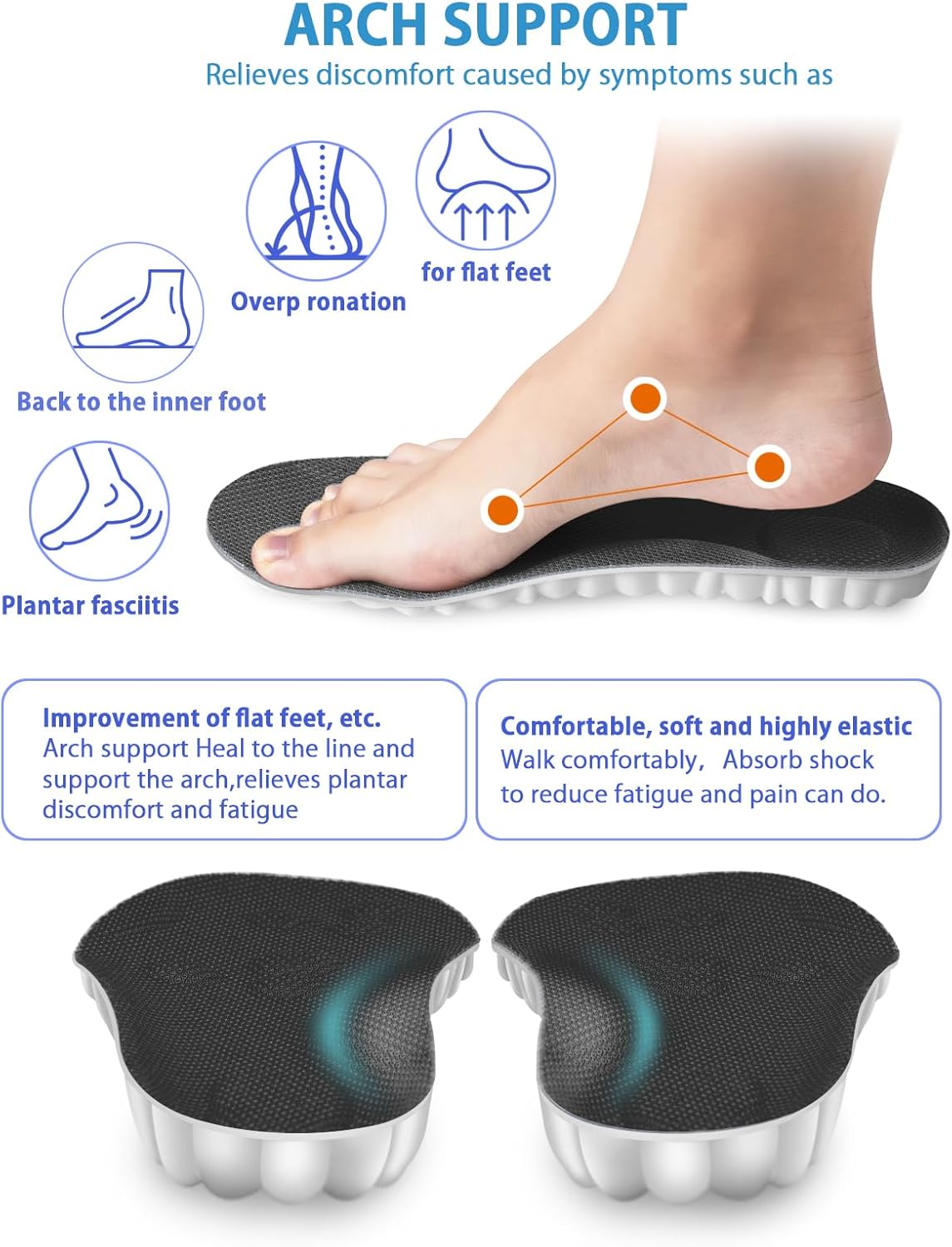 1 Pair of 4D Memory Sponge Insoles with Shock Absorbing Function & Cushioning Technology for Enhanced Comfort