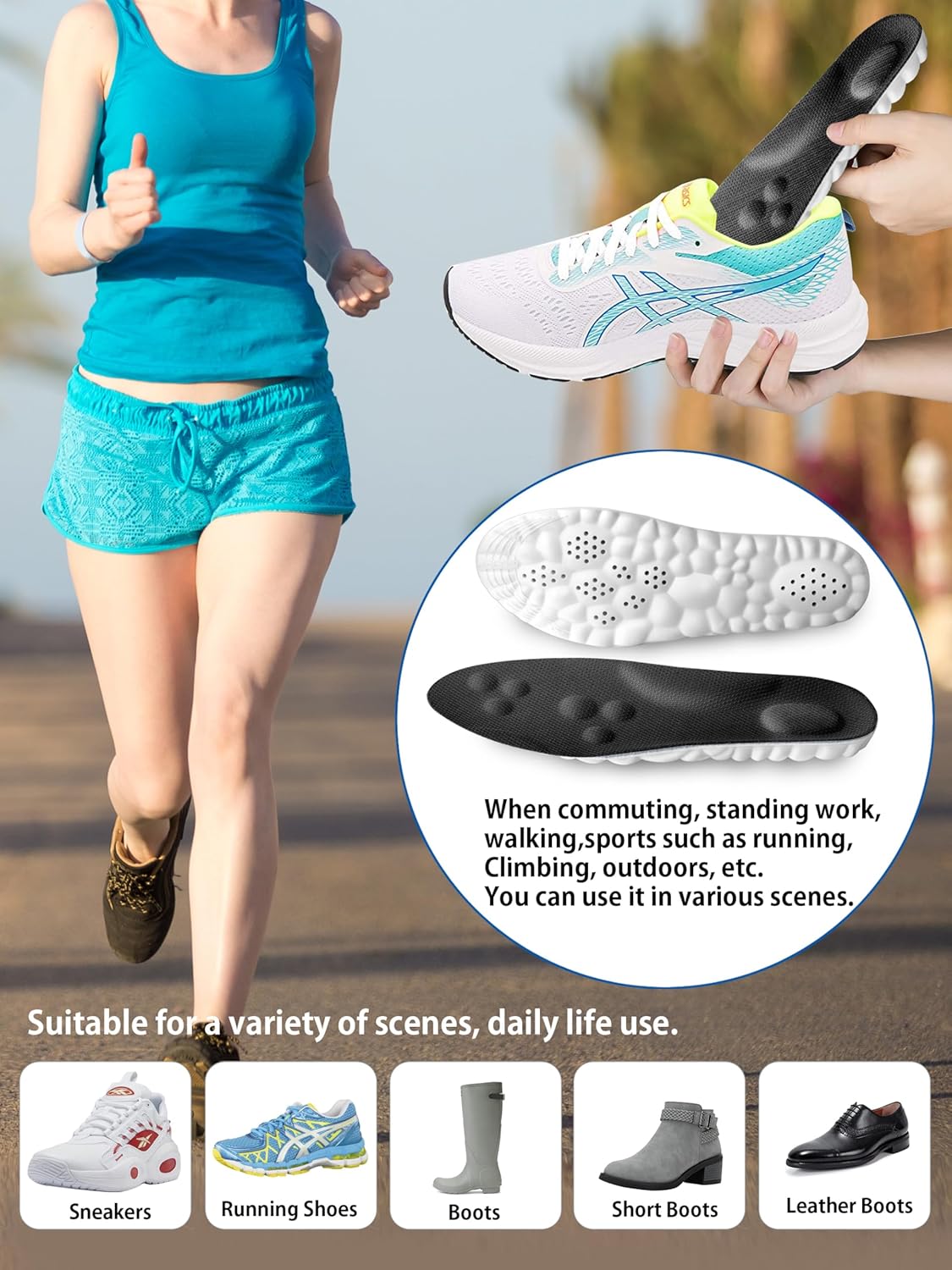 1 Pair of 4D Memory Sponge Insoles with Shock Absorbing Function & Cushioning Technology for Enhanced Comfort