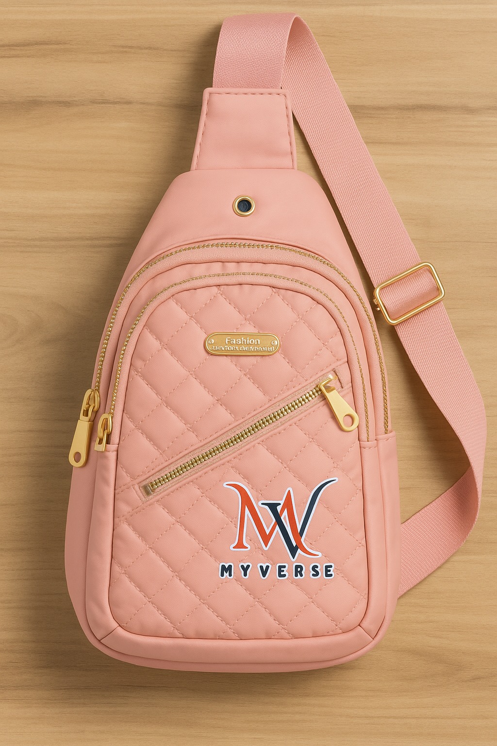 MYVERSE Trendy Crossbody Bag for Men & Women Compact Durable Hands-Free Design with Quilted Pattern and Gold Zipper Water-Resistant Nylon Material