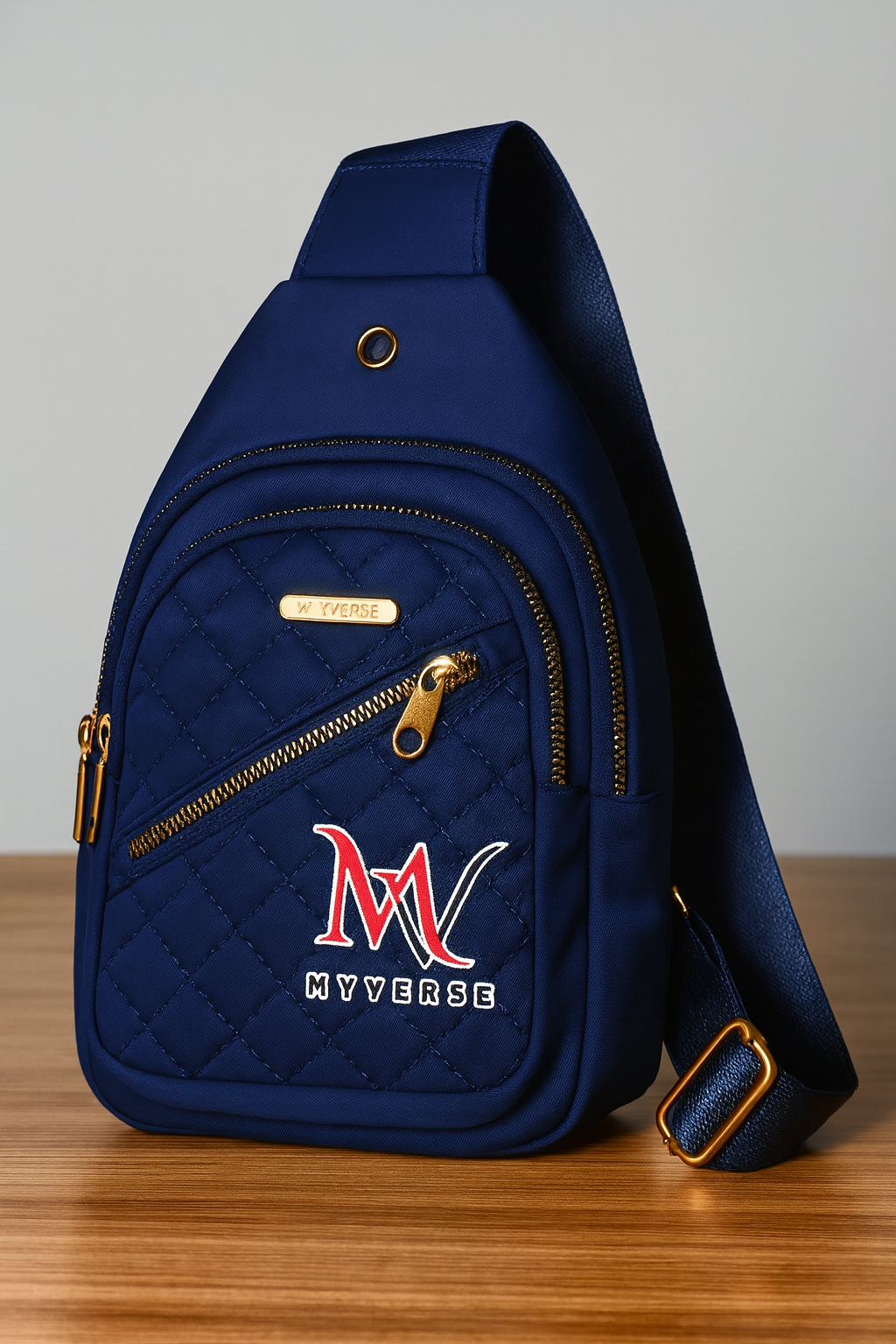 MYVERSE Trendy Crossbody Bag for Men & Women Compact Durable Hands-Free Design with Quilted Pattern and Gold Zipper Water-Resistant Nylon Material