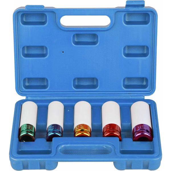 5-Pieces Impact Socket Set-CRV Material- 1/2 Inch Drive, Non-Marring Protective Lug Nut Sockets, Sizes 15,17,19,21,22mm