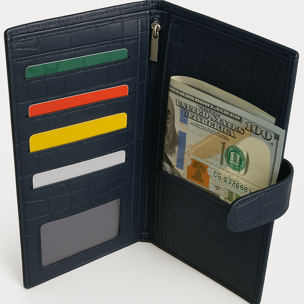 Women's Long Leather Wallet — Blue