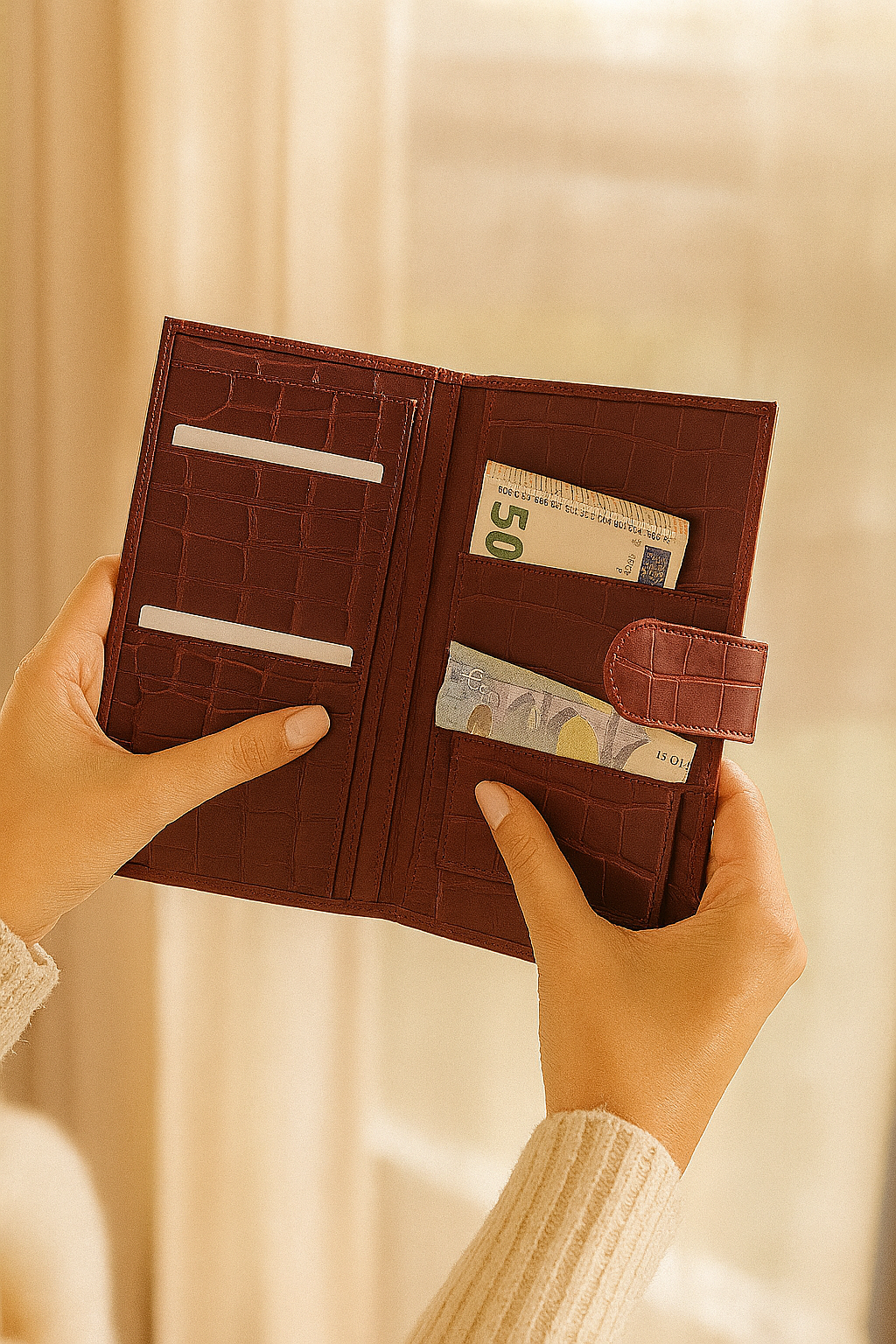 Women's Crocodile Texture Wallet — Burgundy
