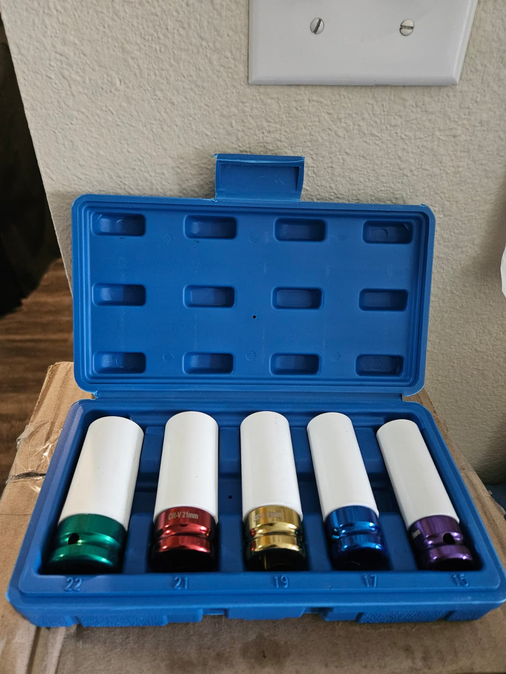 5-Piece Thin-Wall Lug Nut Socket Set, 1/2" Drive — Color-Coded for Alloy Wheels (15-22mm)