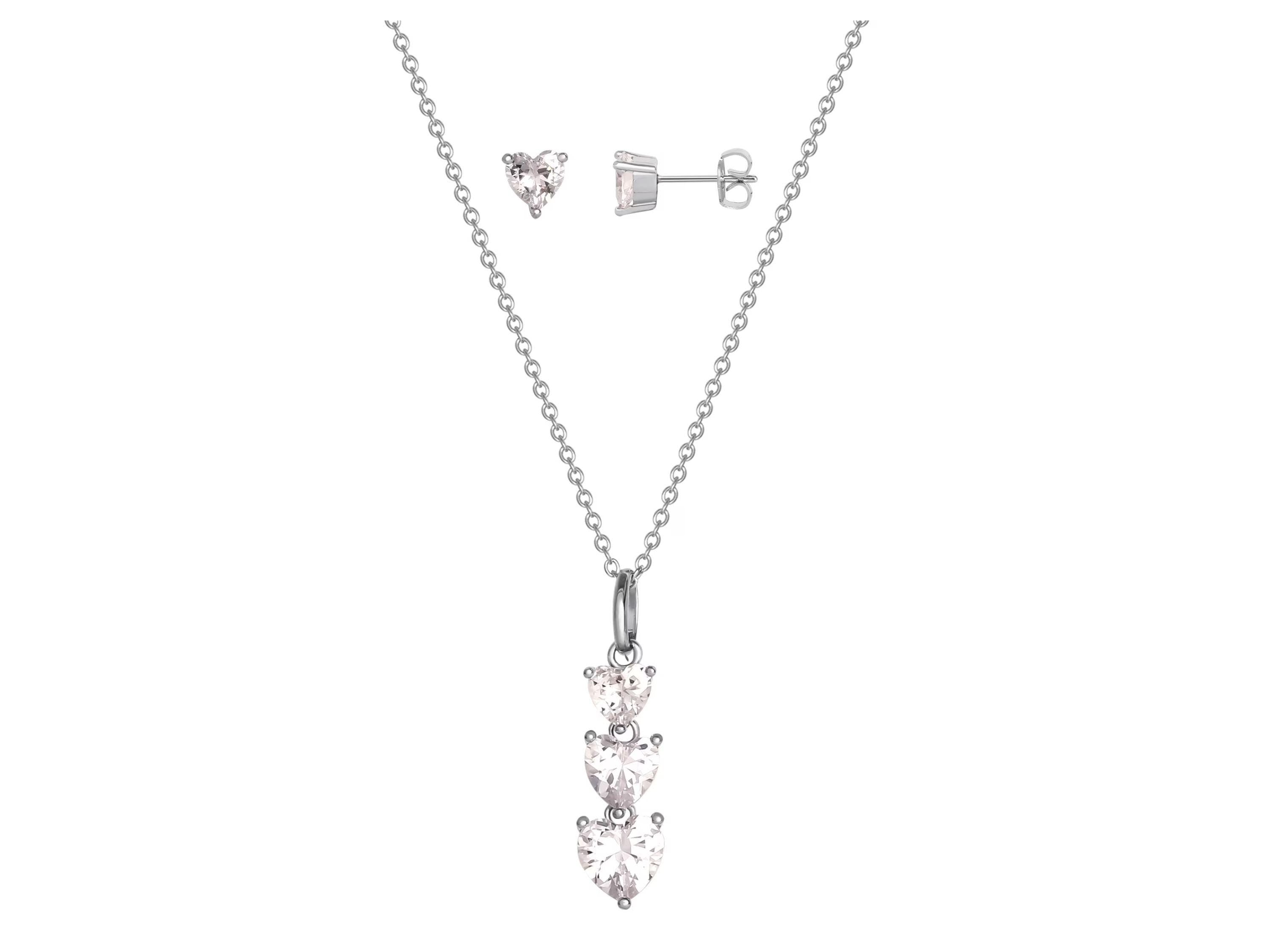 Women's Fine Silver Plated Cubic Zirconia Heart shape Necklace Earring Set