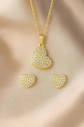 Women's 14kt Gold Flash Plated Cubic Zirconia Heart Earring and Pendant Set, 16" + 2"