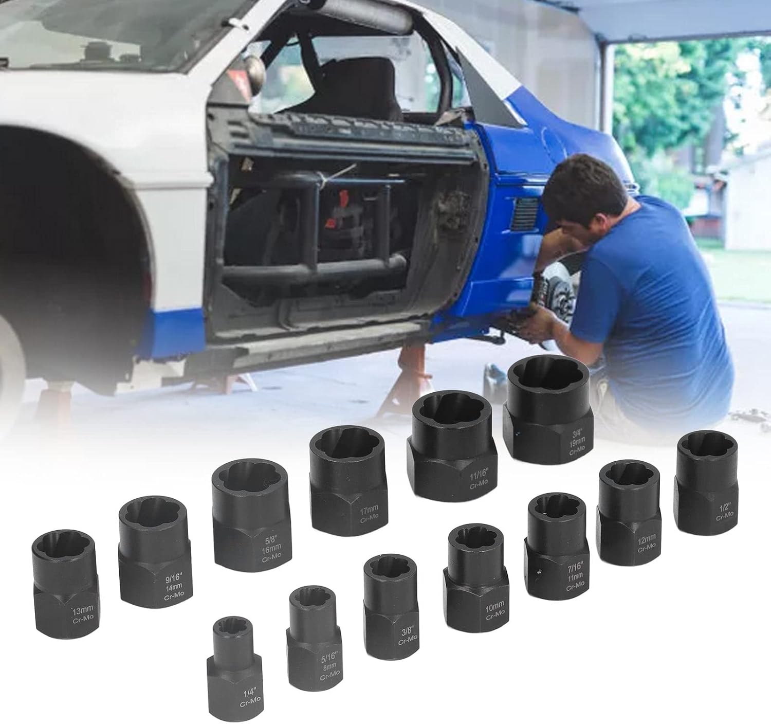 13 Piece Extraction Socket, Impact Bolt Nut Remover, Bolt Extractor Tool with Storage Case Nut Extractor and Bolt Extractor Socket Set