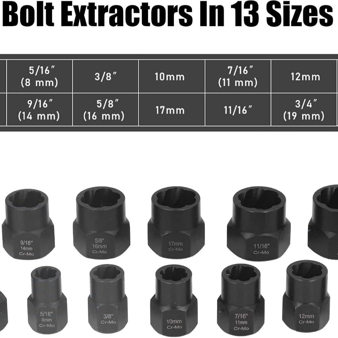 13 Piece Extraction Socket, Impact Bolt Nut Remover, Bolt Extractor Tool with Storage Case Nut Extractor and Bolt Extractor Socket Set