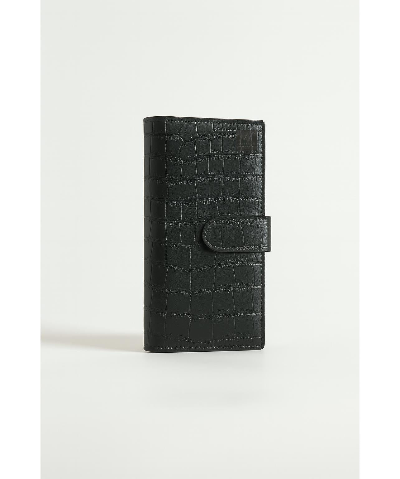 Women's Black Leather Wallet with Crocodile Texture Design