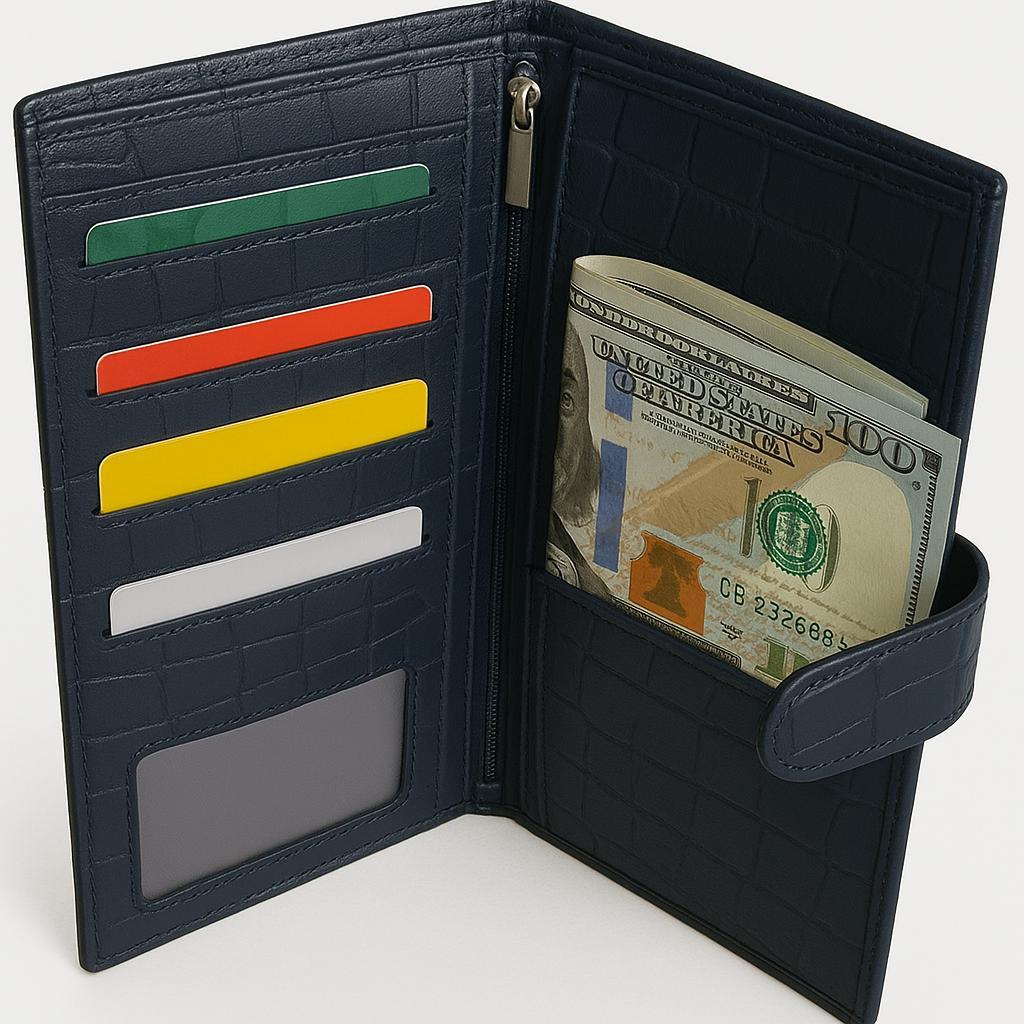 Elegance in Every Stitch: Women's Long Leather Wallets Blue color image 3