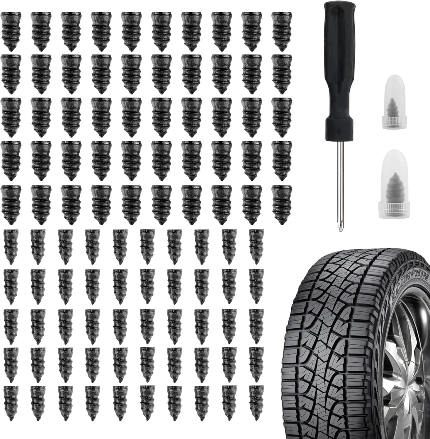 100Pcs Tire Repair Rubber Nails Puncture Screws Kit